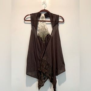 Vintage Daytrip open draped vest with floral lace embroidery size S